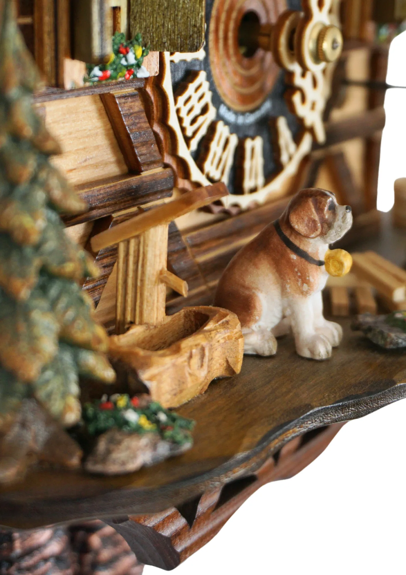 Cuckoo Clock Hiker 1 Day Movement (3) Chalet style red roof beautiful black forest cuckoo clock decorated with edelweiss flowers and a hiker who moves his stick with a cuckoo sound made by Hönes