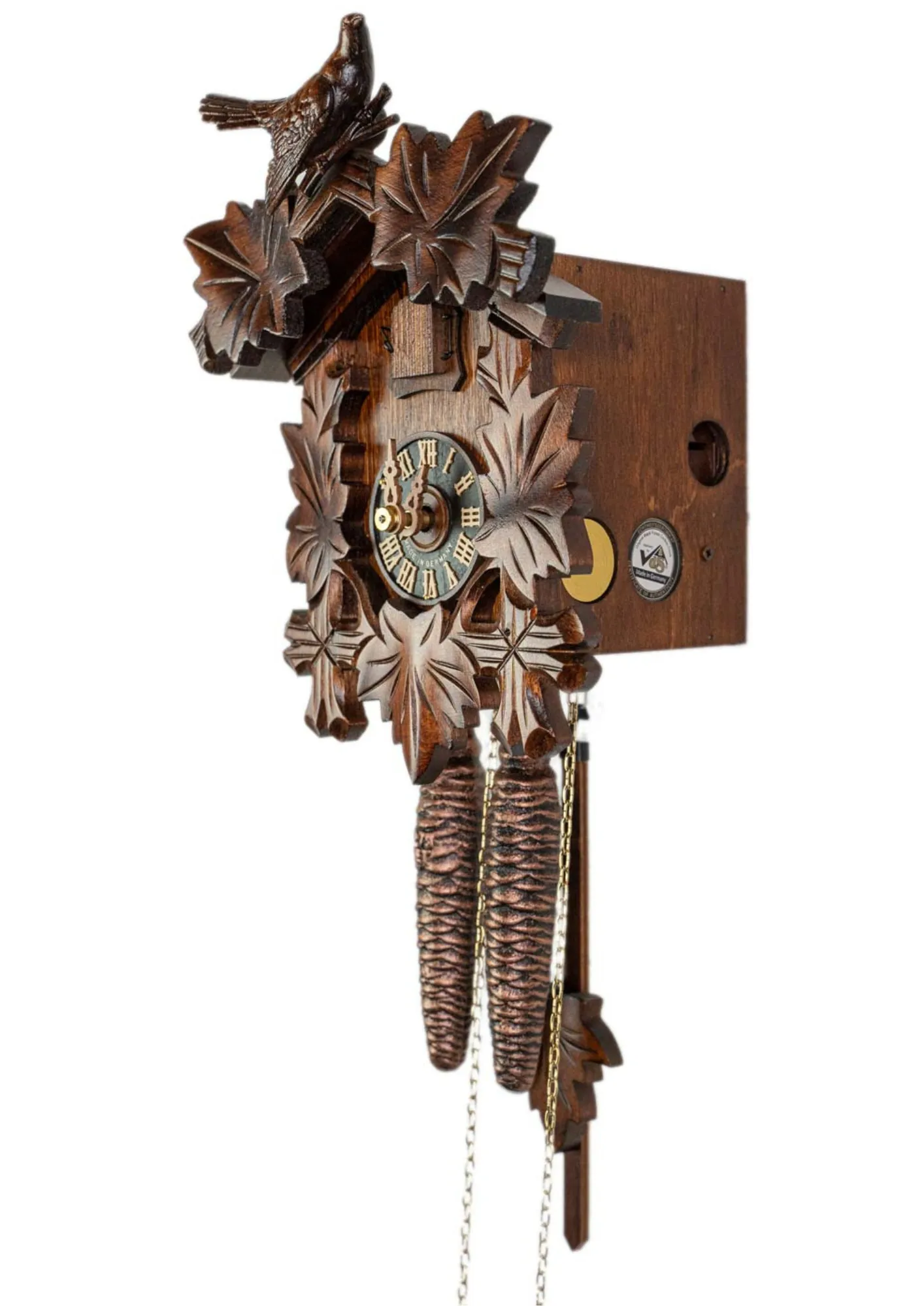 Cuckoo Clock Small Traditional Style 1 Day Movement (3) original authentic tiny brown black forest cuckoo clock with a cuckoo bird on top made by Hönes