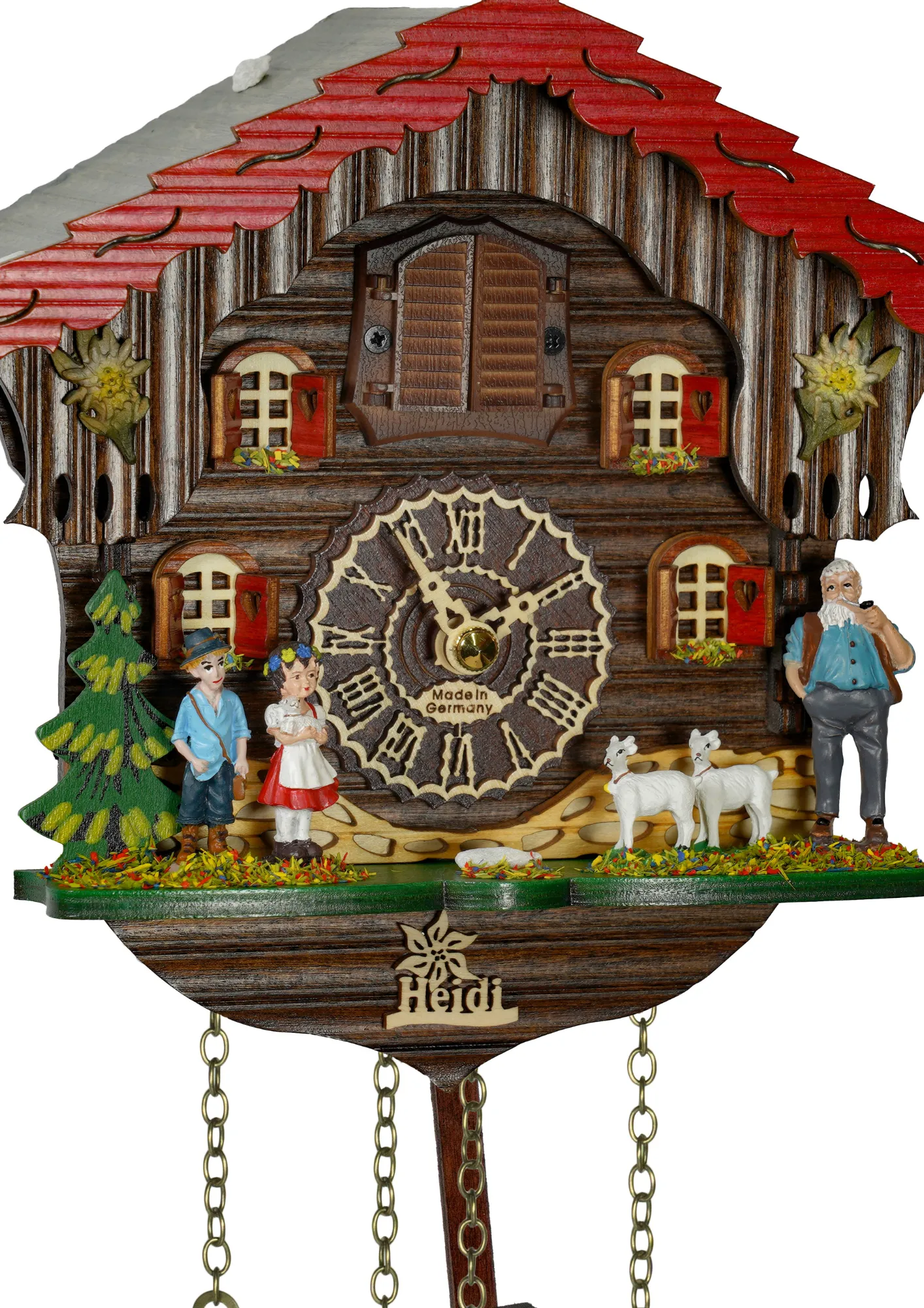 Cuckoo Clock Heidi S Battery (2) Small cute chalet stlye black forest cuckoo clock heidi storyline with main characters plays music made by Trenkle Uhren