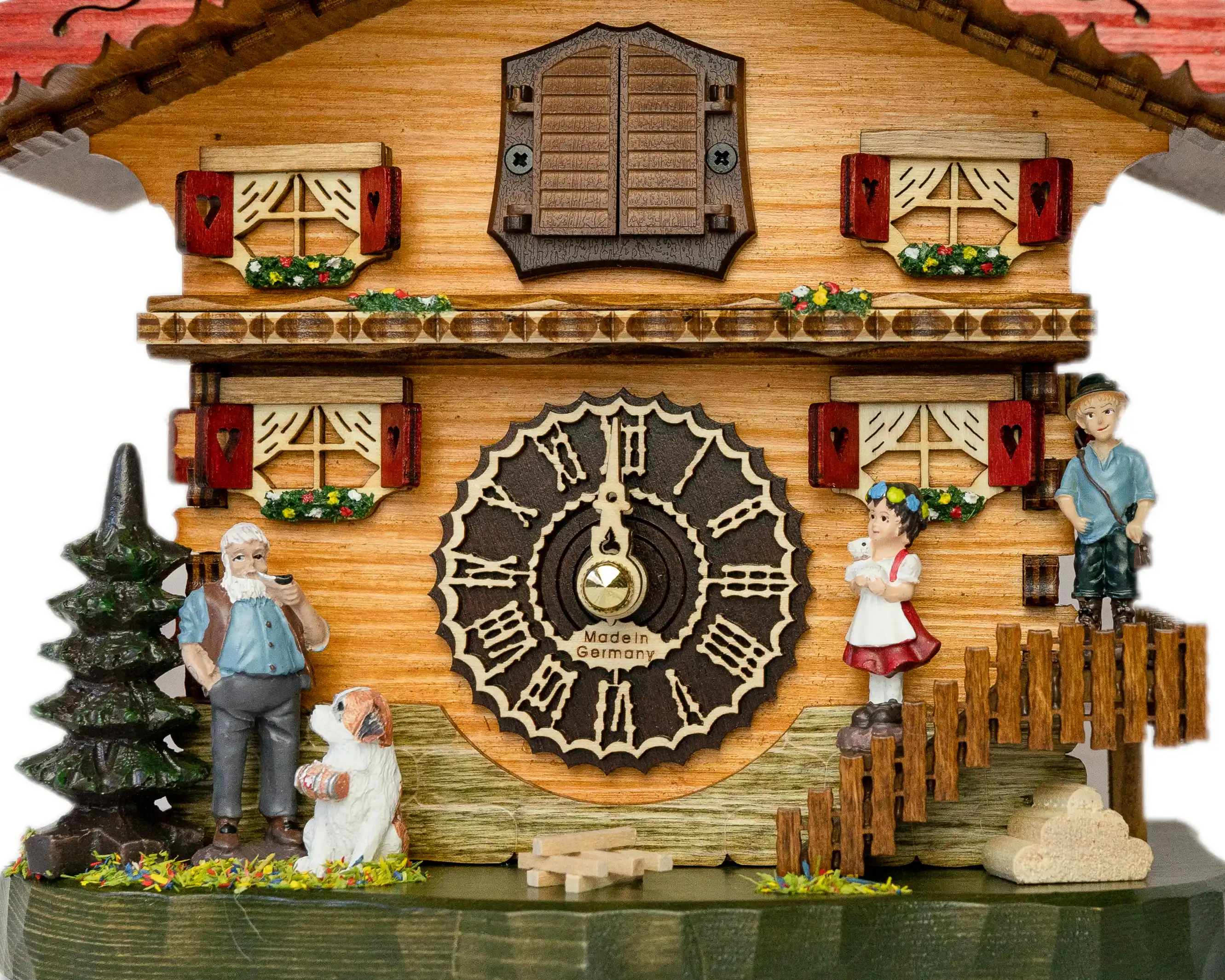 Cuckoo Clock Heidi Mantle Clock Battery (3) Chalet Mantle Battery Operated / Quartz Cuckoo Clock representing Heidi storyline and its characters, plays music made by Trenkle