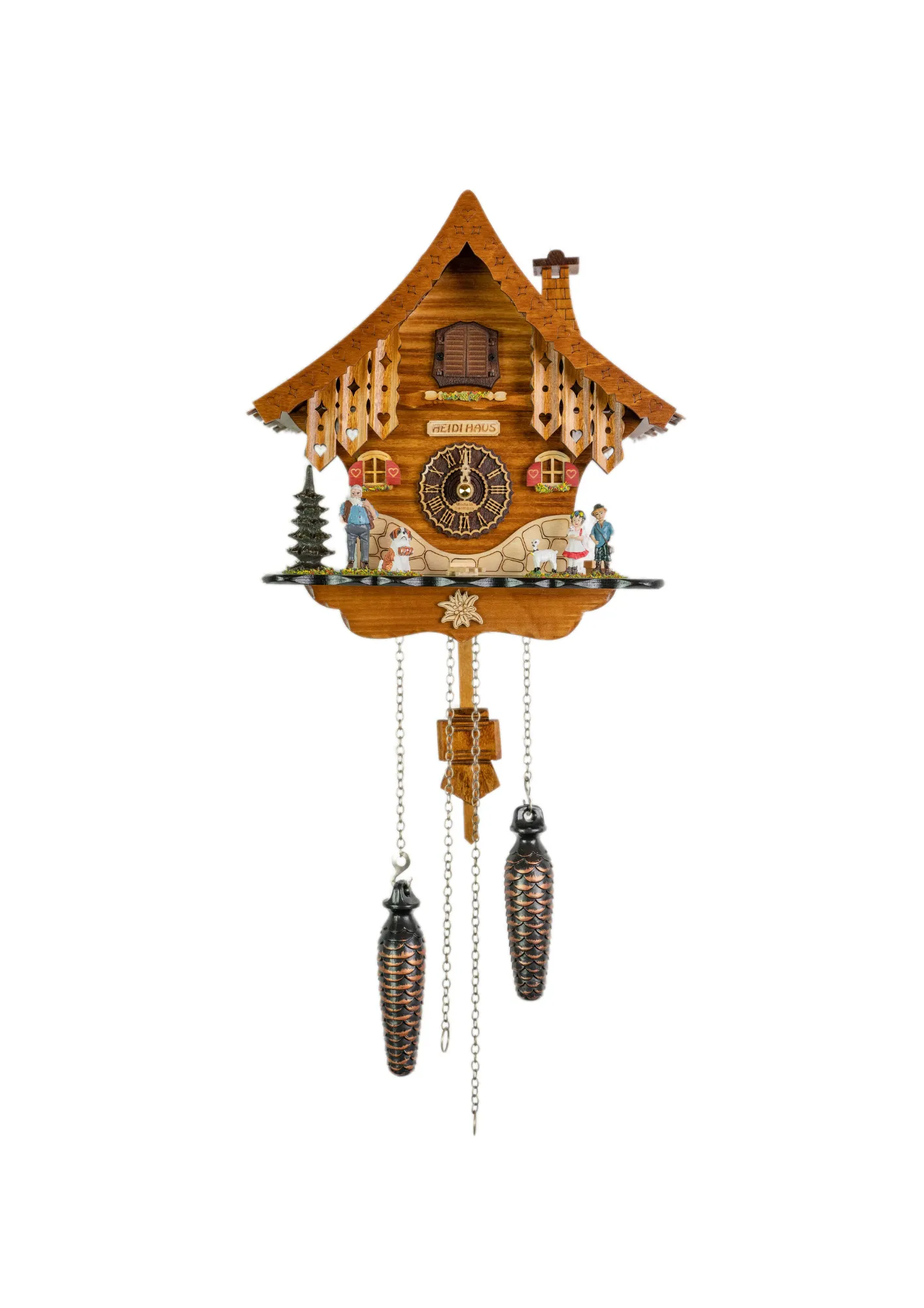 Apline region battery cuckoo clock with music representing the Heidi story made by Trenkle Uhren