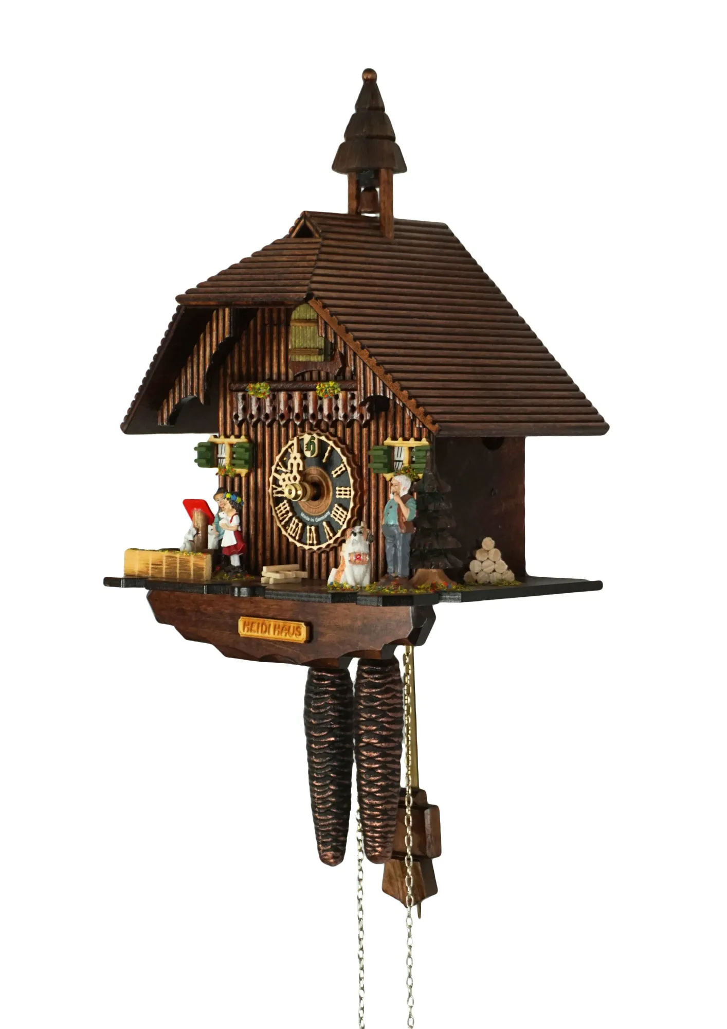 Cuckoo Clock Heidi House 1 Day Movement (2) Beutiful Heidi storyline black forest cuckoo clock decorated with the main characters from the store and Heidi House sign made by Hönes