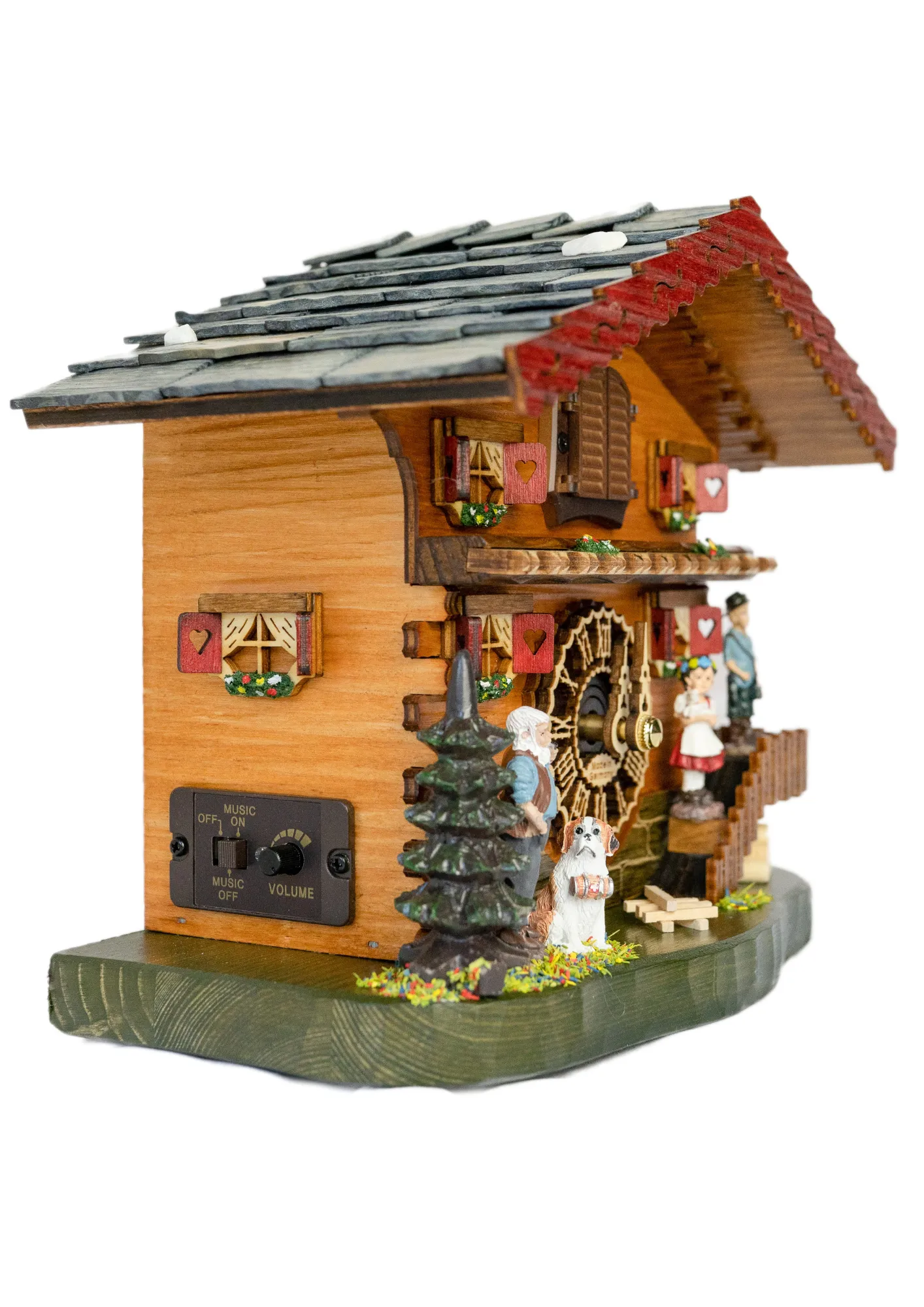 Cuckoo Clock Heidi Mantle Clock Battery (2) Chalet Mantle Battery Operated / Quartz Cuckoo Clock representing Heidi storyline and its characters, plays music made by Trenkle